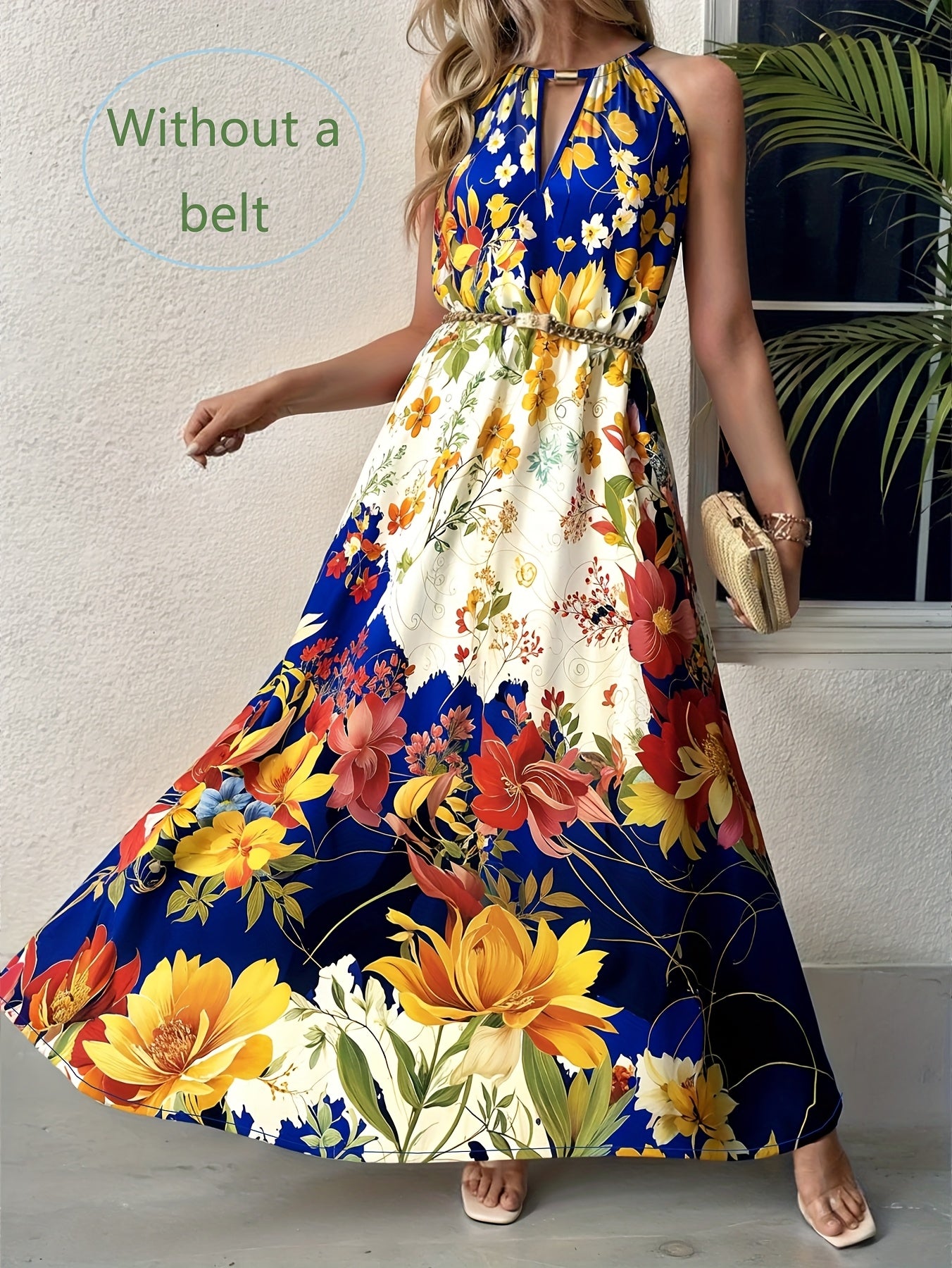 Robe Longue Sans Manches Imprimé Floral – Col Rond, Style Décontracté Chic Printemps-Été | S au XL