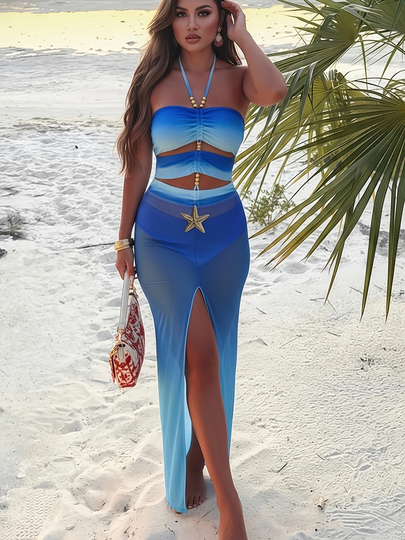 Maillot de Bain Une Piece Femme Elegant - Dos Nu, Degrade Ombre, Lacets, Rembourrage Amovible
