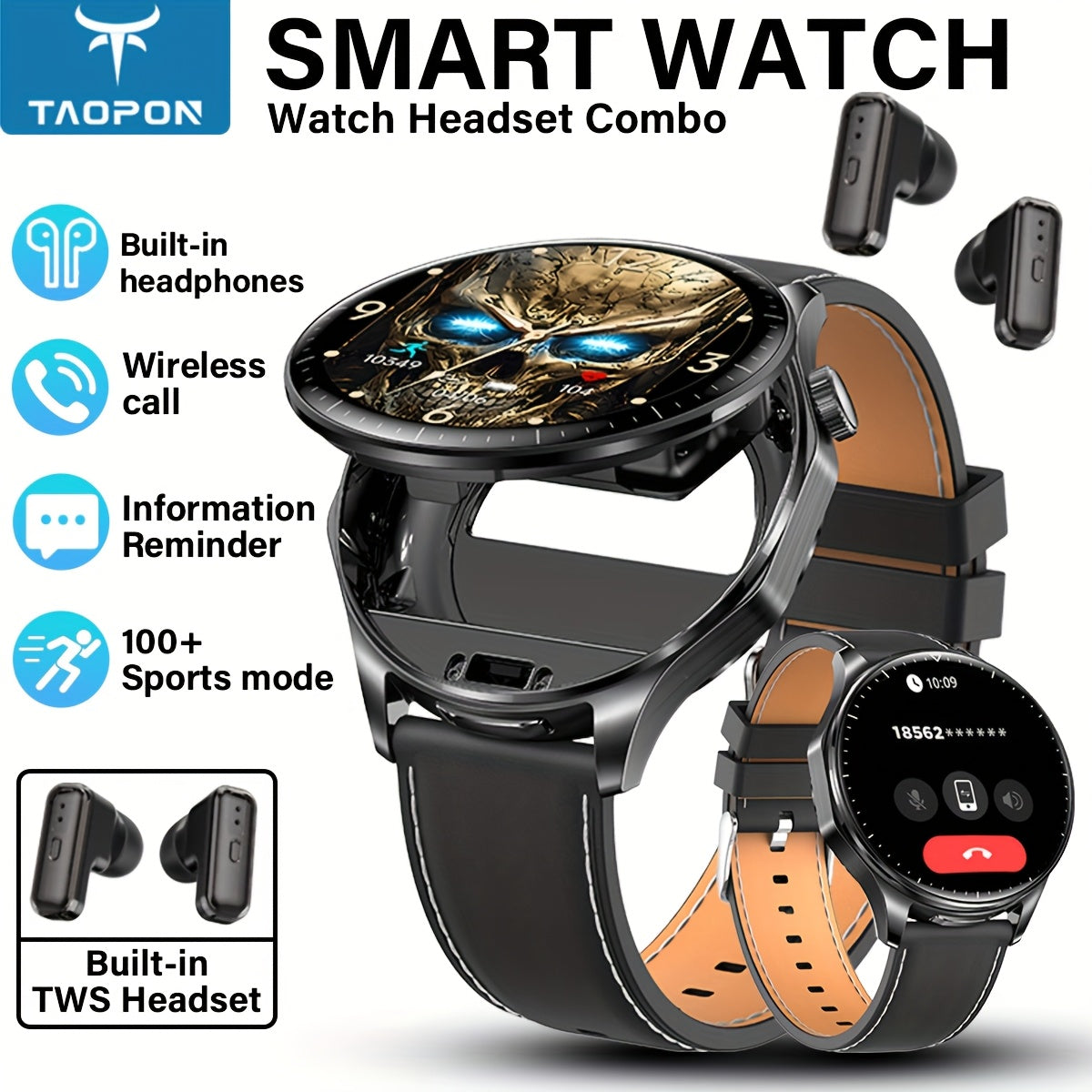 Montre Connectée 2-en-1 TAOPON – Écran AMOLED HD, Appels Sans Fil & Modes Sportifs | Homme & Femme