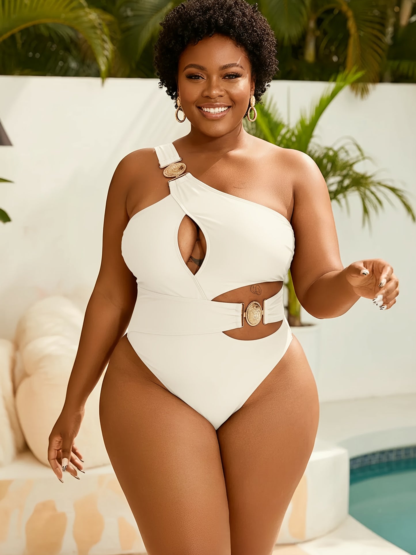 Maillot de Bain Une Piece Femme Sexy - Une Epaule, Push-Up, Grande Taille L a 4XL