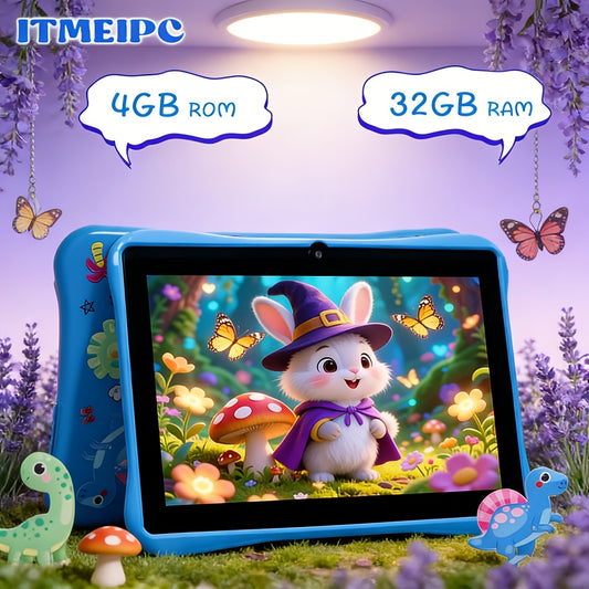 Tablette Enfant 7 Pouces Android 14 - 4 Go RAM 32 Go Ecran IPS HD Wi-Fi Quadricœur Controle Parental Etui Antichoc Bleu