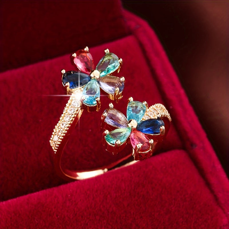 Bague Femme Cuivre Placage Or Blanc Zircon Synthetique - Dore ou Argente Taille Unique