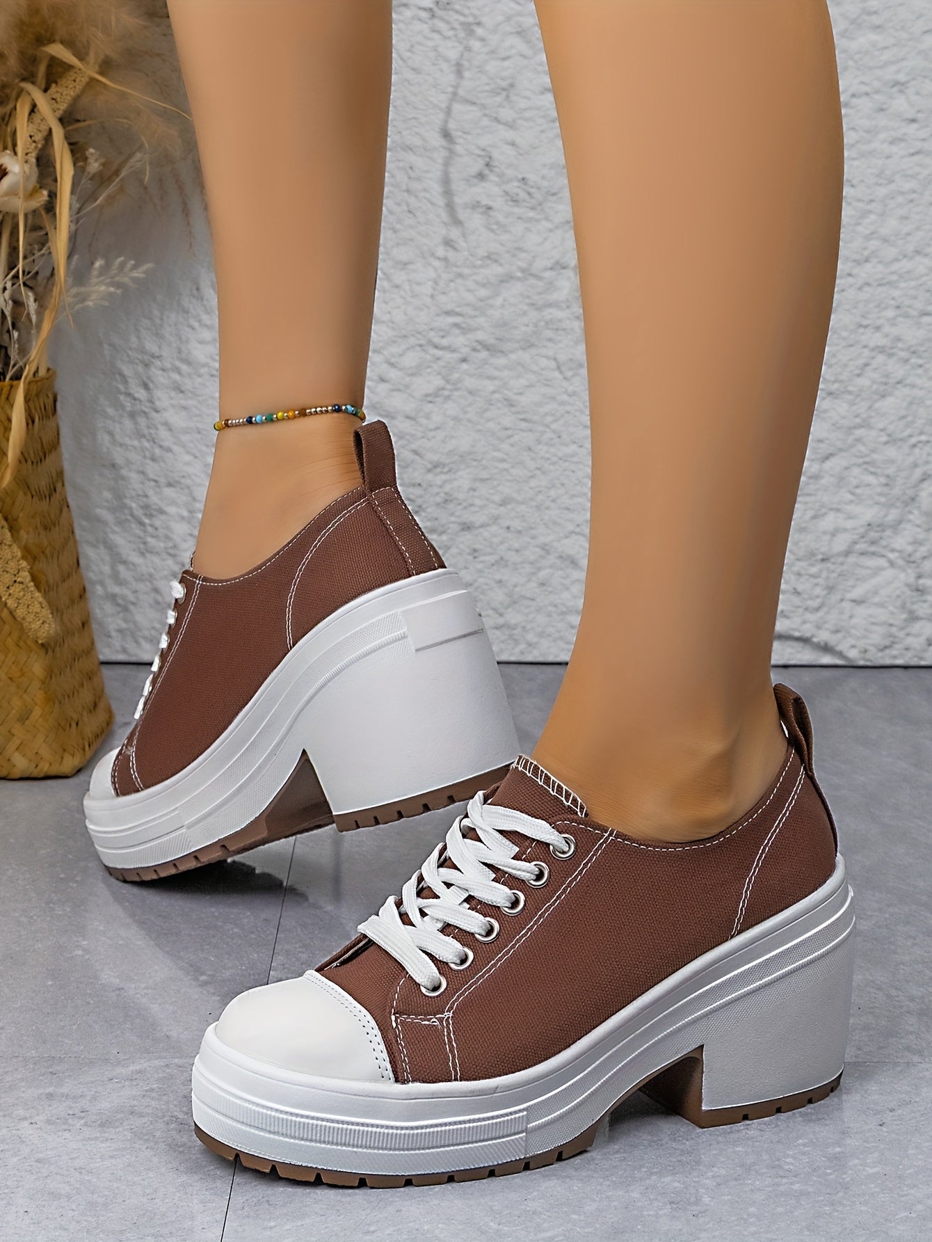 Baskets Femme Mi-Haute Plateforme Lacets - Tissu Semelle PU Style Sport 7 Coloris EU 36-42