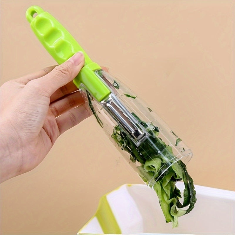 Eplucheur Multifonctionnel avec Etui de Rangement - Fruits et Legumes, Lame Dentelee, Contact Alimentaire, 2 Coloris
