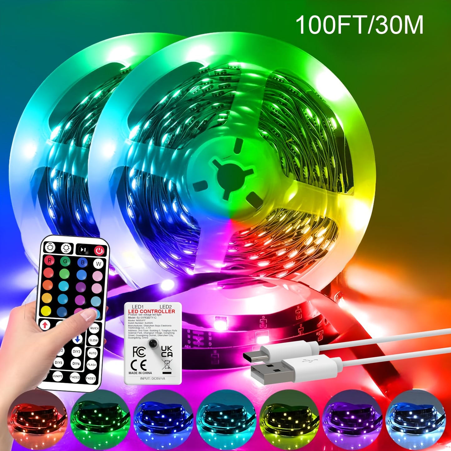 Bande LED RGB avec Télécommande 44 Touches – 1M à 30M, Intensité Réglable 🌈💡