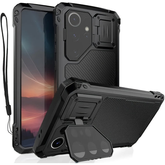 Coque Samsung Galaxy S23 S24 S25 Ultra Metal Magnetique Antichoc - Aluminium, Chargement Sans Fil, Protection Lentilles, Support, 3 Coloris