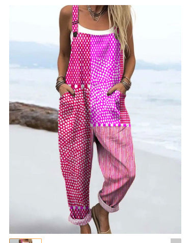 Pantalon a Bretelles Femme Imprime 3D Numerique Lin de Bambou Style Coreen - S a 5XL