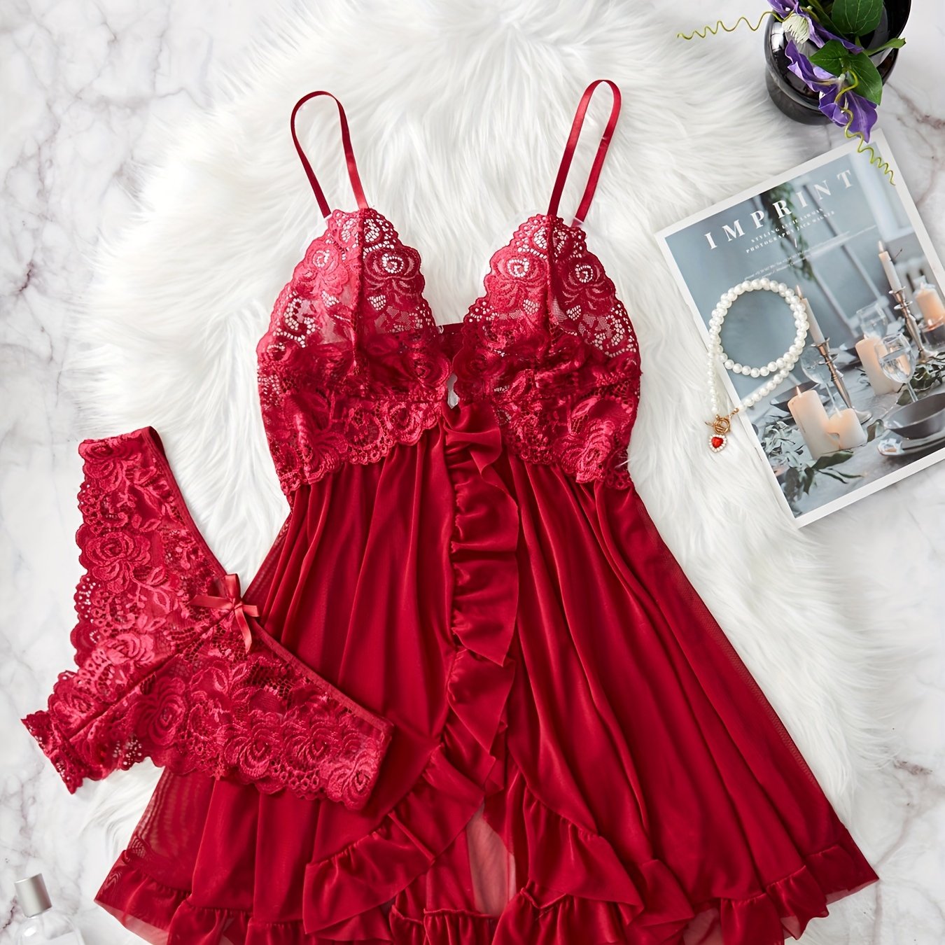 Ensemble de lingerie à volants en dentelle - Topdecheztop.fr