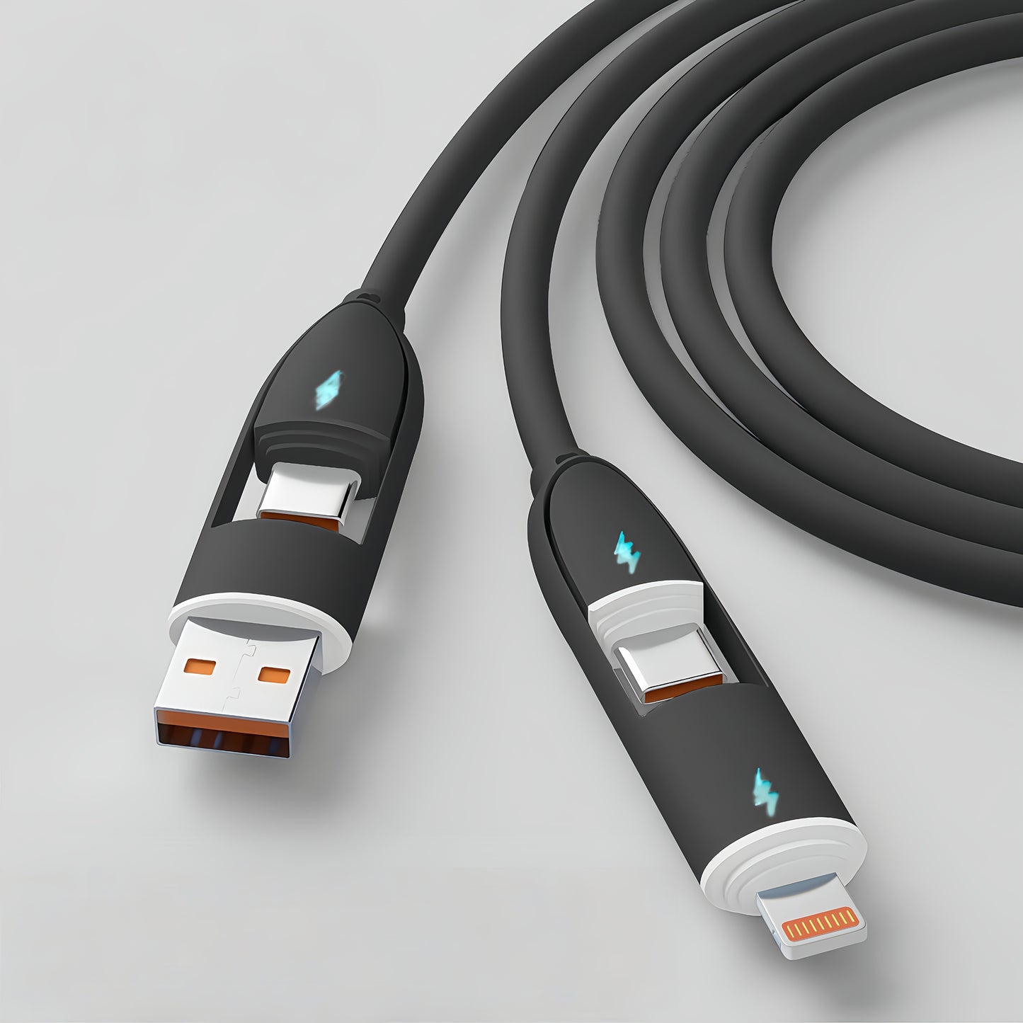 Câble de Charge Ultra-Rapide 4 en 1 – 66W, Type-C vers Lightning, Silicone | ZQJIL
