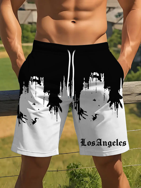 Short Homme Motif Géométrique Noir & Blanc – 100% Polyester, Coupe Standard | FR S à XXL