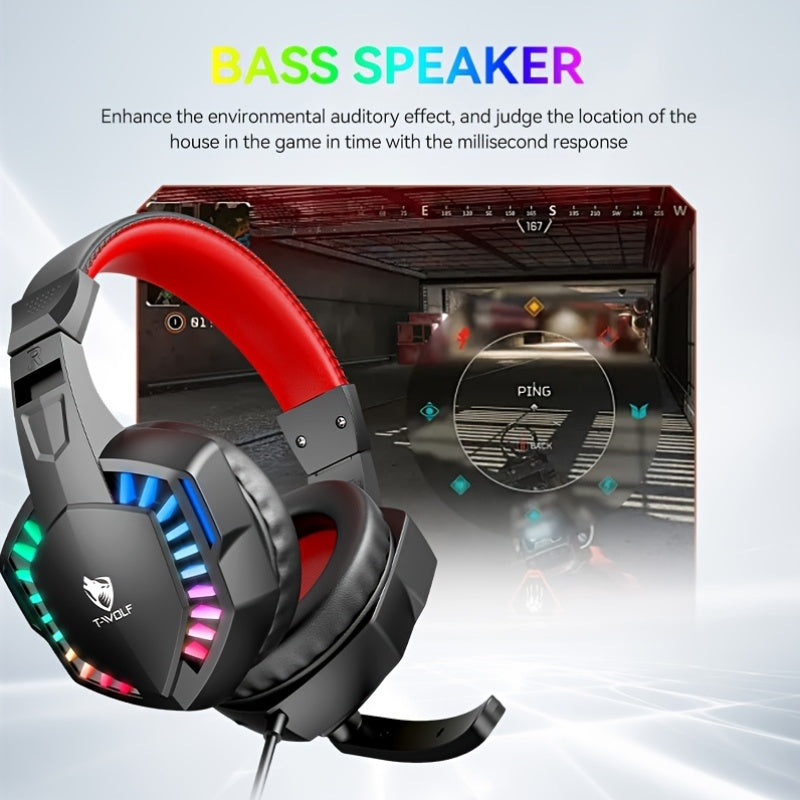 Casque Gaming Filaire RGB 7 Couleurs – Léger, Élégant & Jack 3,5mm | Alimentation USB | Rouge