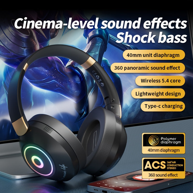 Casque Sans Fil Pliable avec Lumières LED – Gaming & Musique, Batterie 200mAh & USB-C | Noir & Blanc