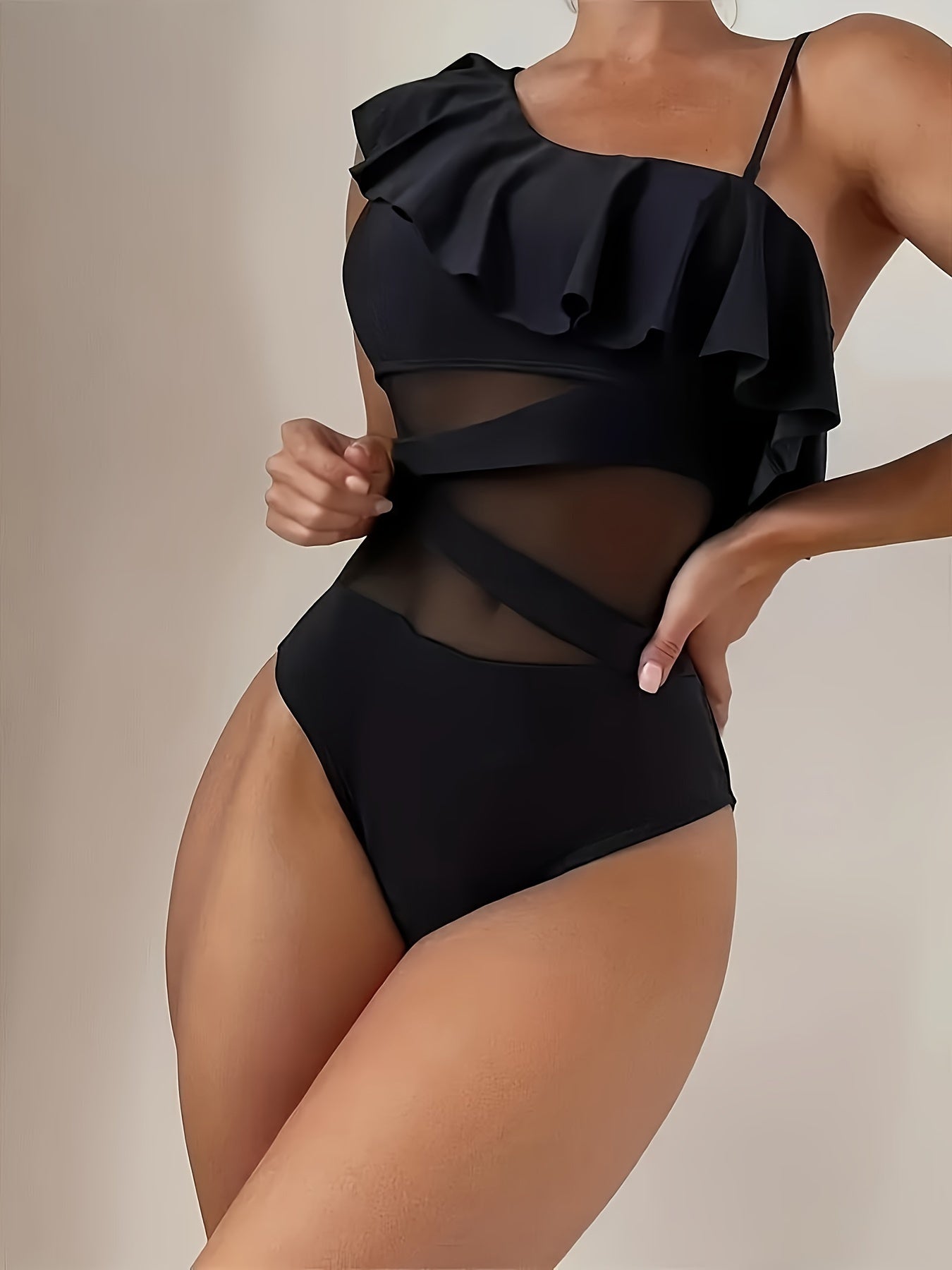 Maillot de Bain Une Pièce Femme – Élégant, Maille Extensible, Une Épaule 👙✨