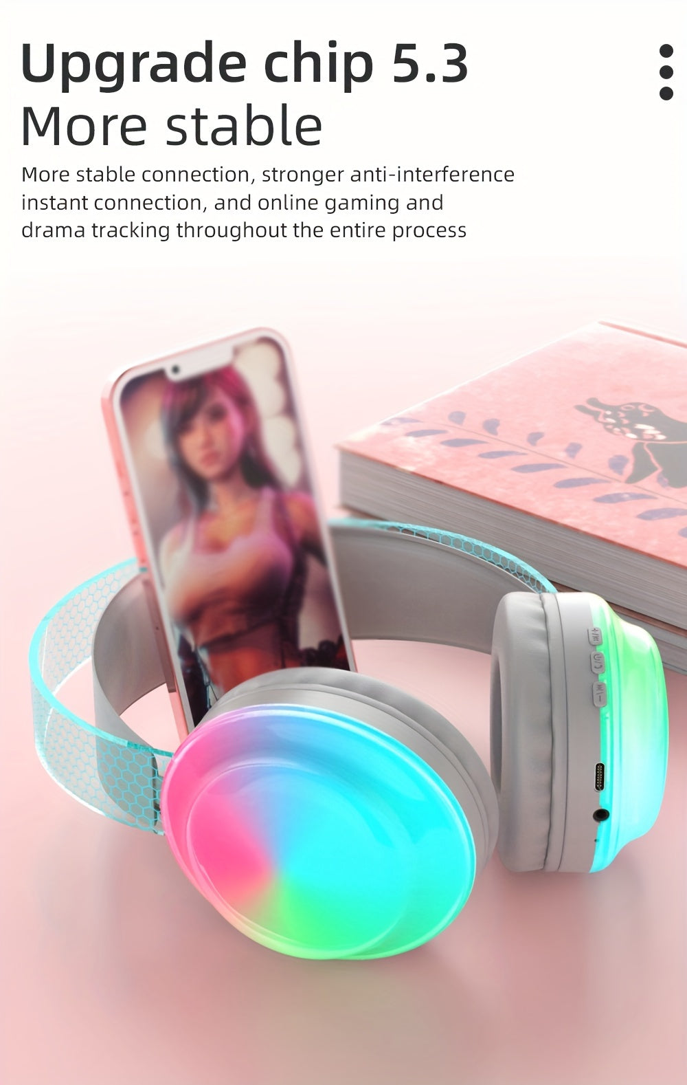 Casque Sans Fil Bluetooth 5.3 – Léger, Micro Intégré, Lumières LED & Batterie 360mAh | 5 Coloris