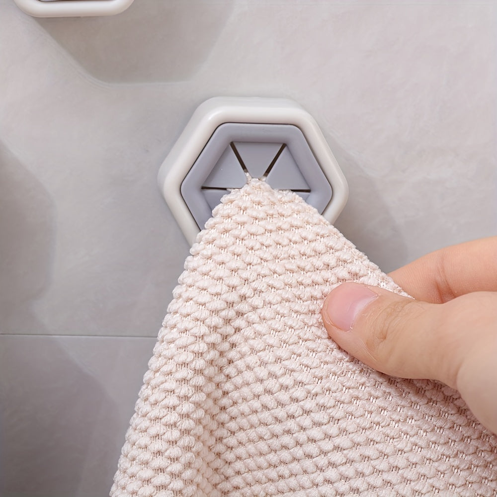 Lot de 5 crochets hexagonaux muraux - Porte-serviettes, rangement cuisine salle de bain, plastique, fixation murale