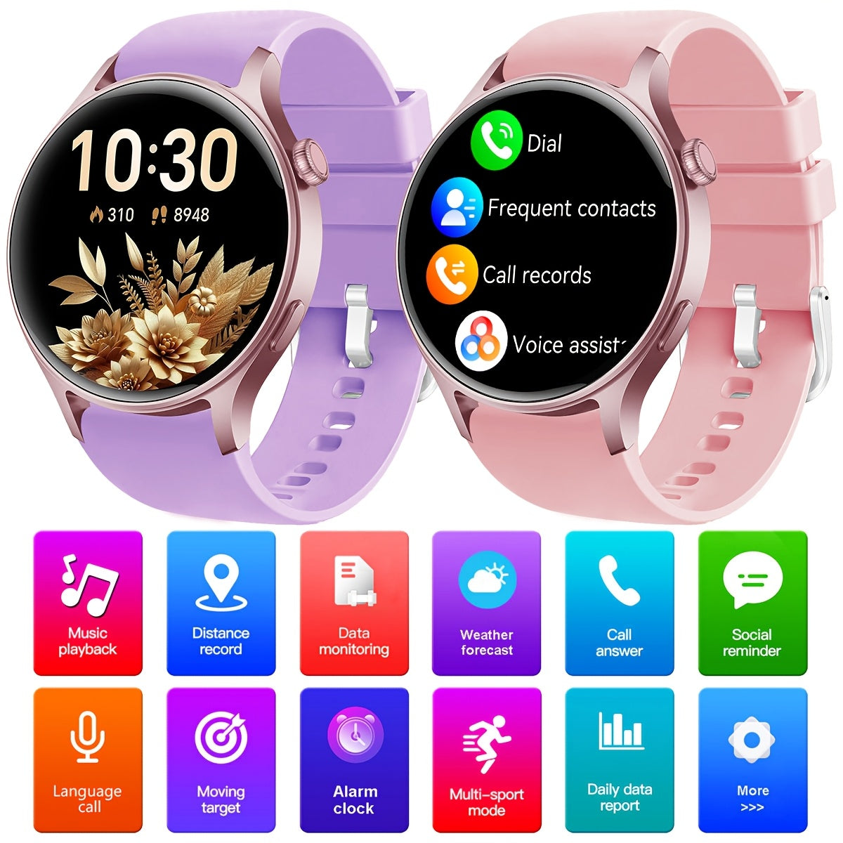 Montre Connectée Femme – Écran AMOLED HD 1,53", Appels Sans Fil, Assistant Vocal & 100+ Apps | IP68