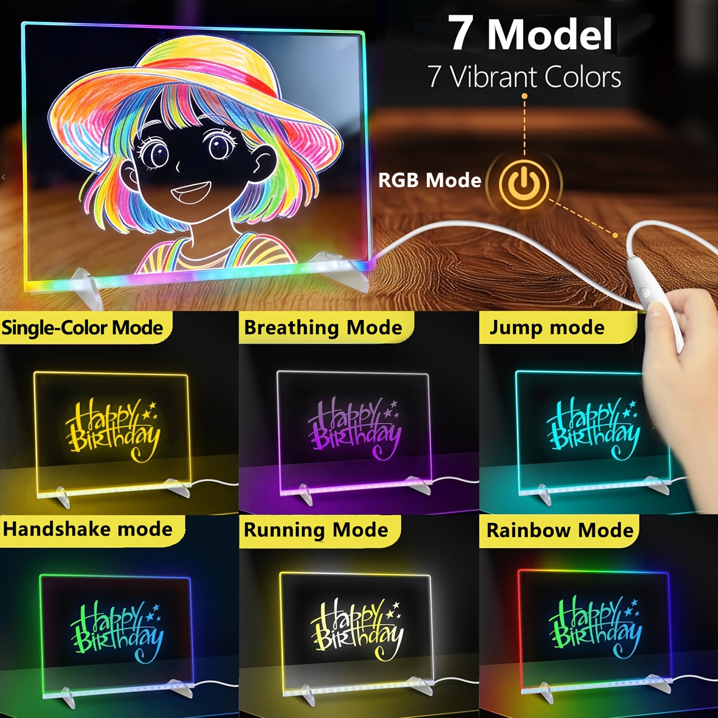 Tableau Dessin LED RGB - Planche Lumineuse USB avec 12 Stylos