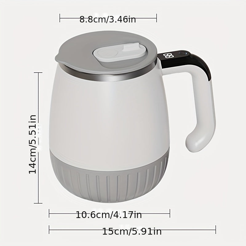 Tasse melangeuse automatique acier inox 316 - Mesure temperature, couvercle, USB, cafe proteines milkshakes, blanc