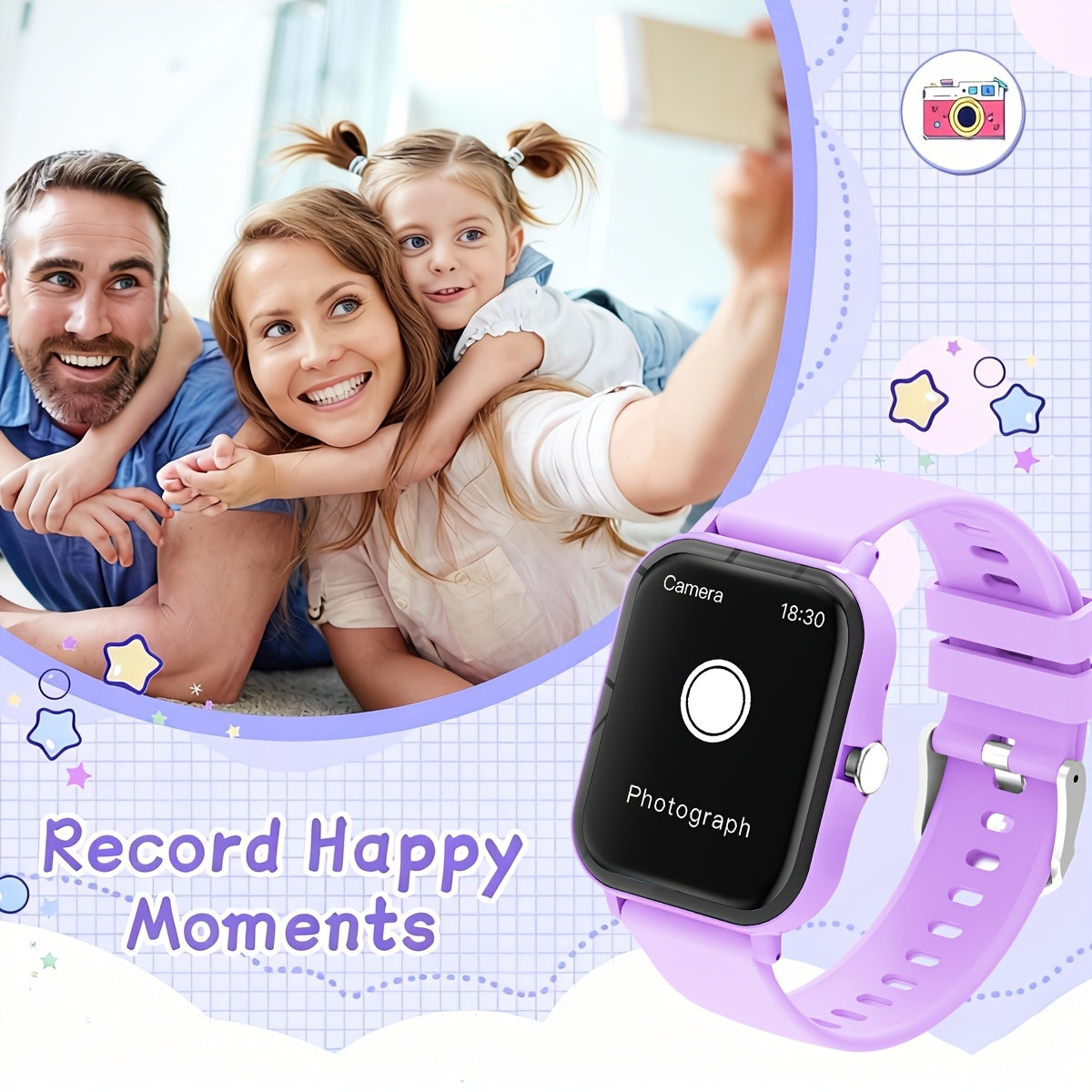 Montre Connectee Enfants Multifonctions - Appels Sans Fil, Musique, Meteo, Lampe Torche, Bracelet Silicone, 3 Coloris