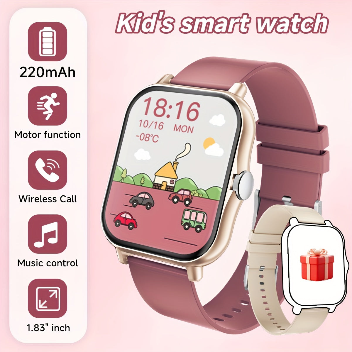 Montre Connectee Enfants Ados Ecran Tactile - Podometre, Musique, Calendrier, Alarme, Bracelet Silicone, 6 Coloris