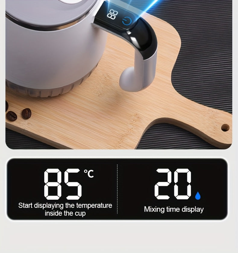 Tasse melangeuse automatique acier inox 316 - Mesure temperature, couvercle, USB, cafe proteines milkshakes, blanc