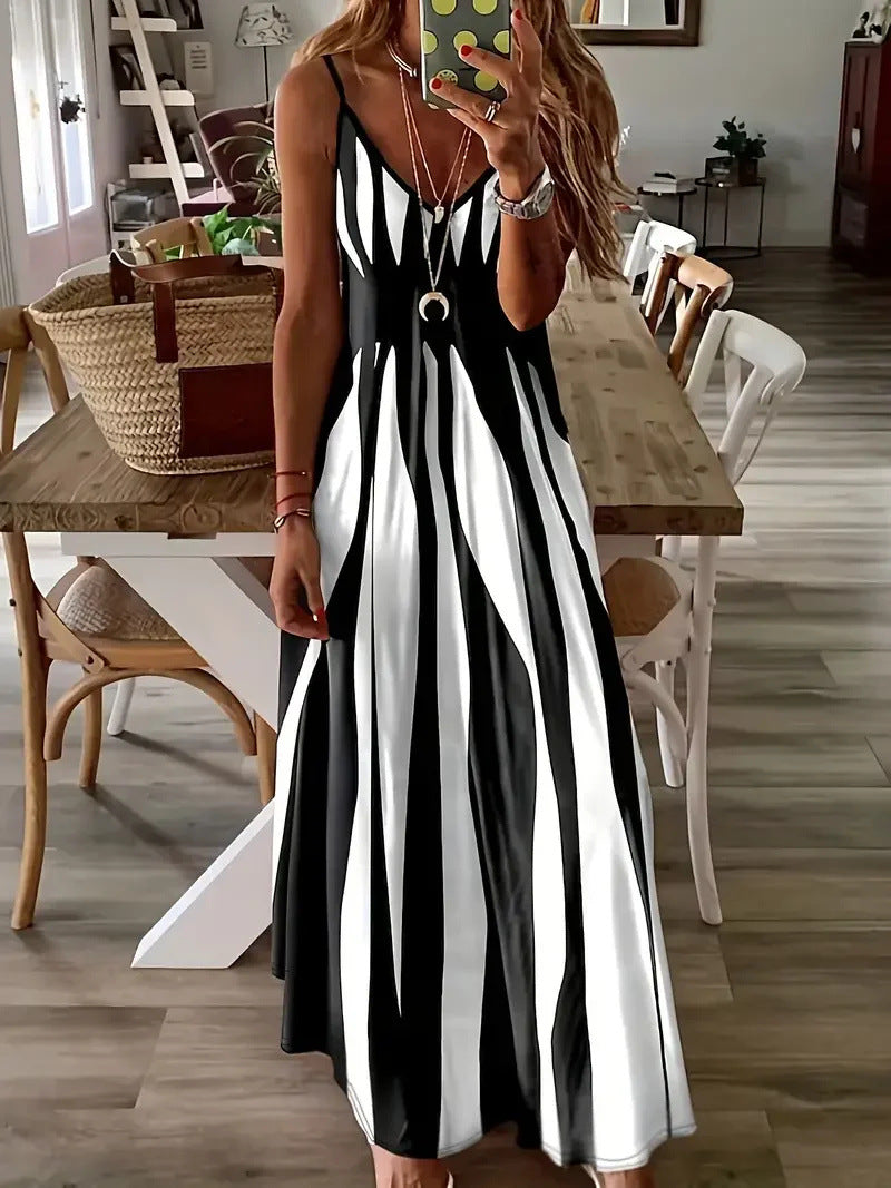Robe longue sans manches femme - Imprimé 3D, bretelles, style romantique