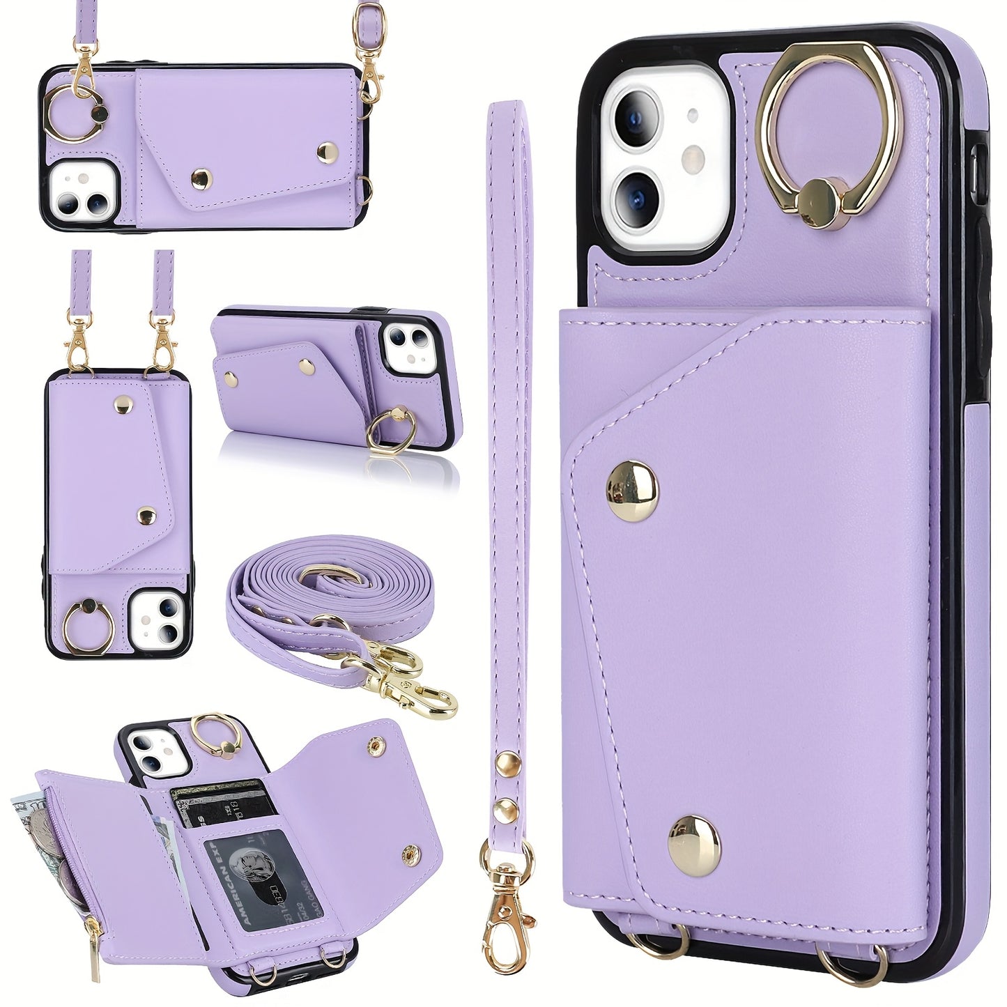 Étui Portefeuille Bandoulière iPhone – Similicuir, Support Intégré, Anti-Choc 📱✨