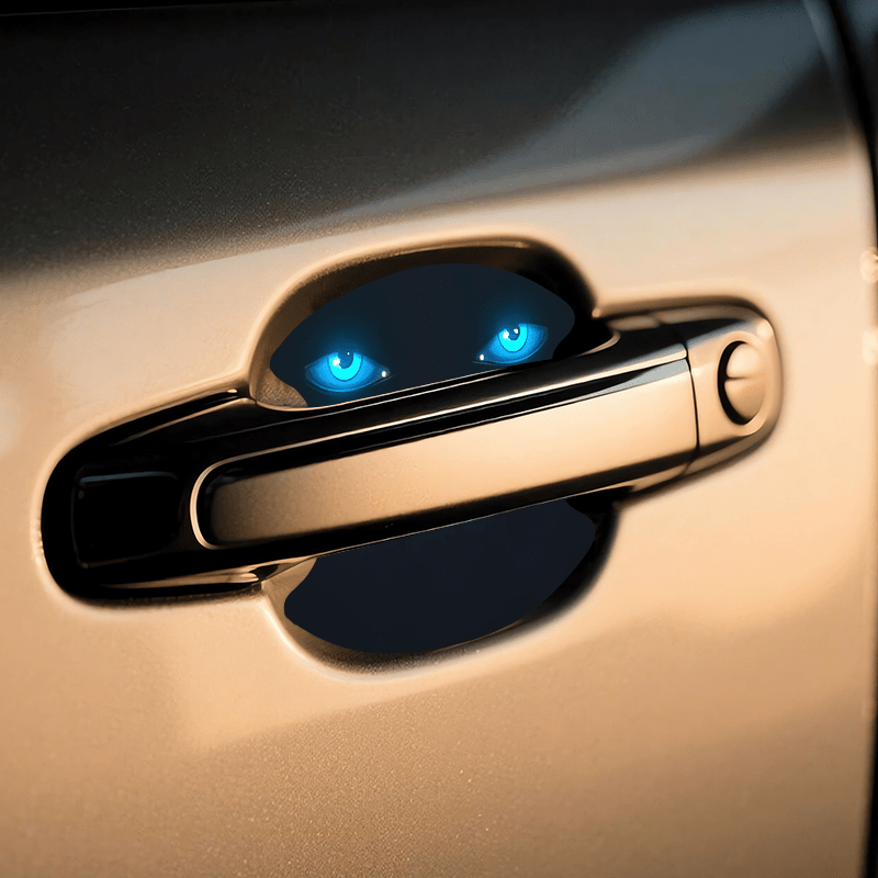 Lot de 4 Autocollants Voiture Anti-Rayures Motif Oeil Bleu Lumineux - PVC, Universel, Placement Avant