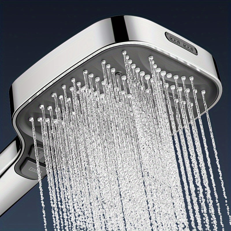 Pommeau de Douche 8 Modes Effet Pluie - Carre, Finition Polie, Montage Mural