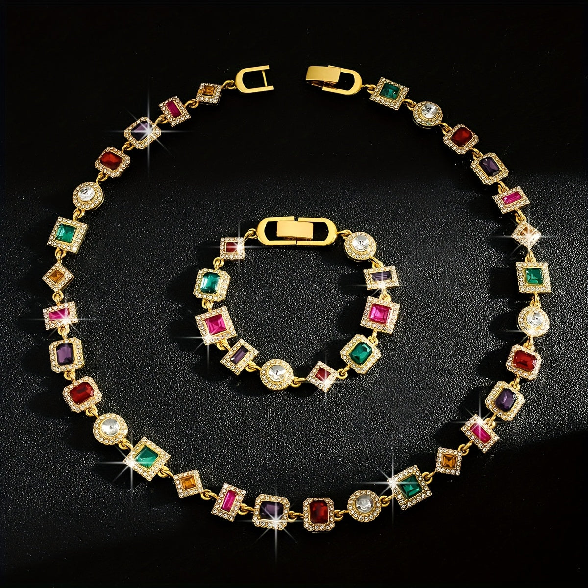 Ensemble élégant de collier et de bracelet carré en cristal - Topdecheztop.fr