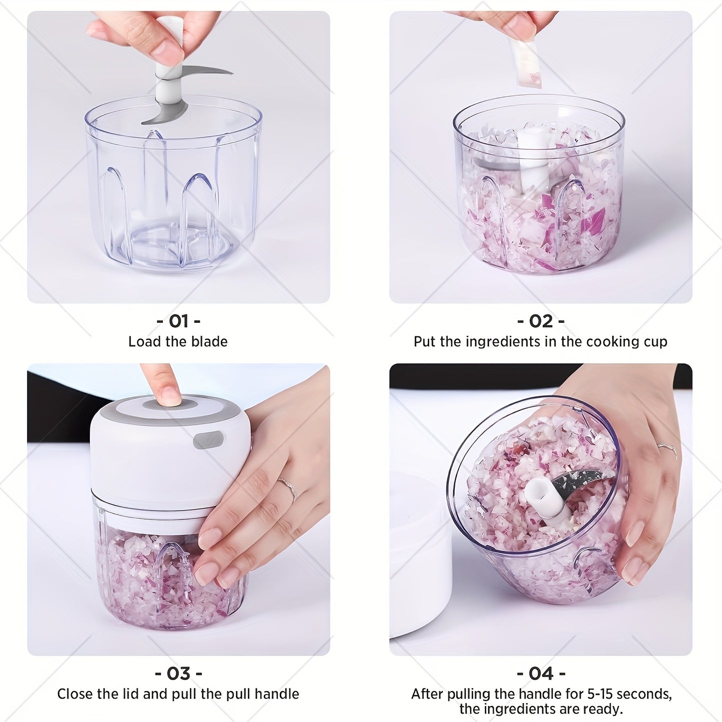 Hachoir Electrique Portable 280ml Rechargeable USB - Legumes Oignons Epices Noix Batterie 500mAh Vert Blanc Rose