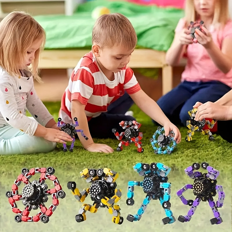 Lot 4 Robots Transformables Toupie Gyroscope Doigts - Robot a Chaine, Couleurs Melangees, Cadeau Enfants Ados 3 Ans+