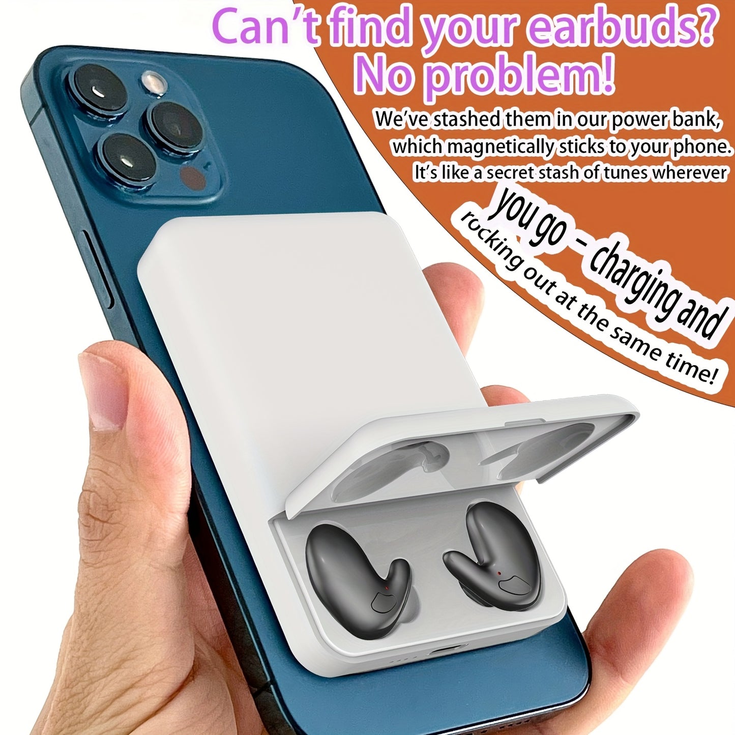 Batterie Externe 5000mAh + Ecouteurs Sans Fil 2-en-1 - MagSafe Compatible iPhone