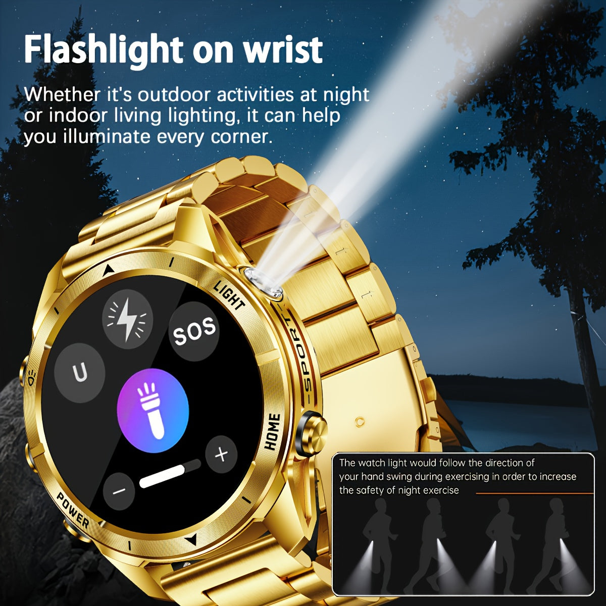 Montre Connectée Bracelet Acier Doré — Écran IPS 1,53" Tactile HD, Bluetooth 5.3, Batterie 515mAh