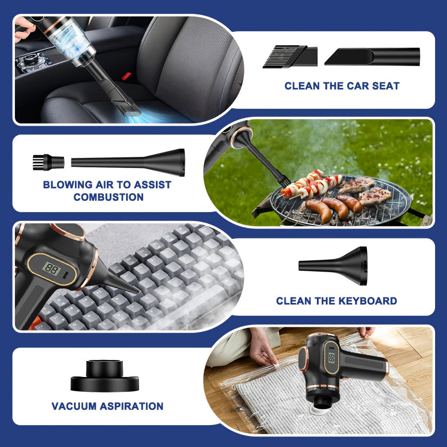 Aspirateur portable sans fil 2 en 1 BELIBUY - 18000 Pa, souffleur, ecran LED, recharge USB, noir ou bleu