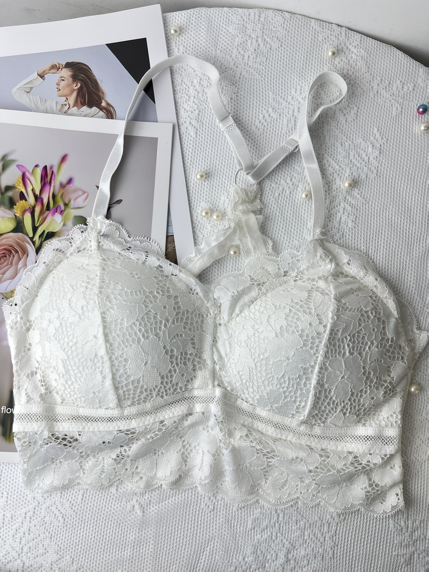Bralette en Dentelle Femme Sans Armatures - Rembourrage Amovible, Detail Croix