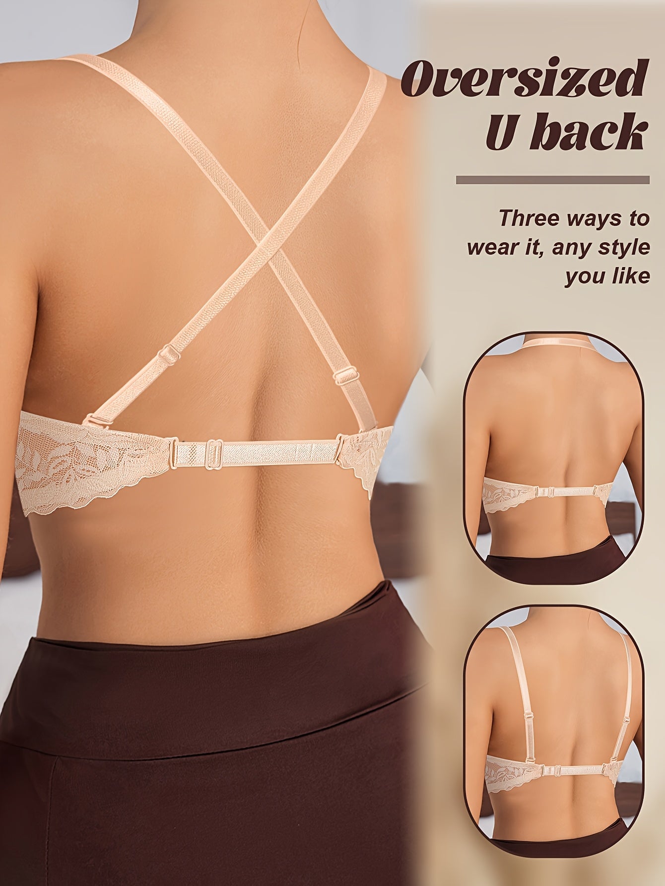 Soutien-Gorge en Dentelle Sexy – Dos Nu, Sous-Armatures, Bretelles Amovibles | Bonnets Fins & Respirants | Noir & Beige