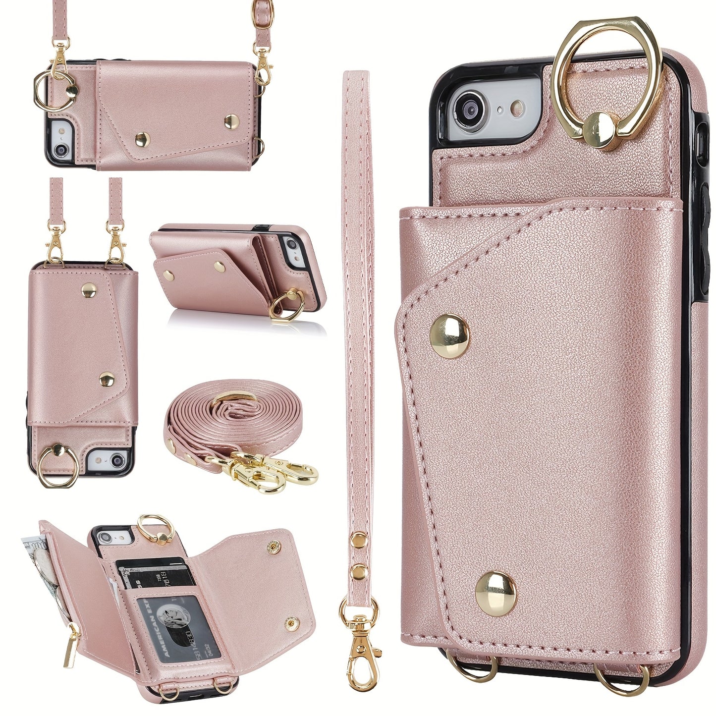 Étui Portefeuille Bandoulière iPhone – Similicuir, Support Intégré, Anti-Choc 📱✨