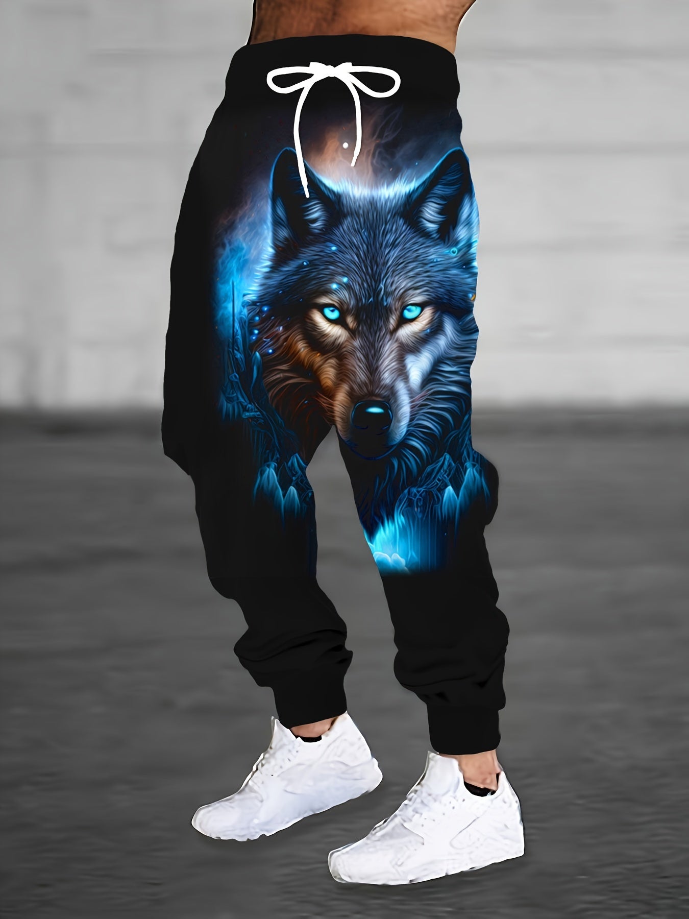Pantalon de Jogging Homme Imprimé Loup — Coupe Ample 100% Polyester | S-XXL | Toutes Saisons