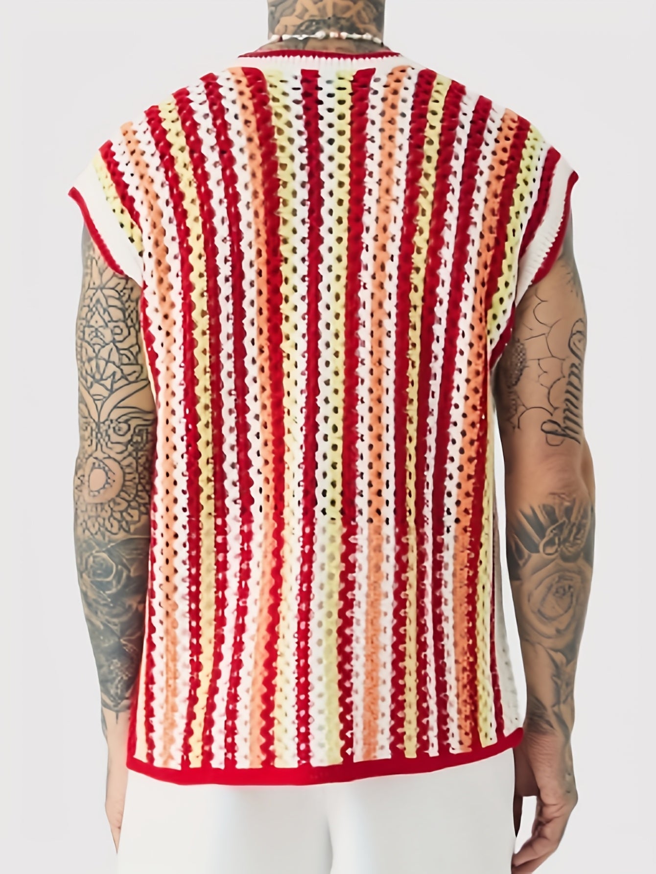 Gilet Ajoure Crochet Col V Sans Manches - Style Vacances Rayures FR S a XXL