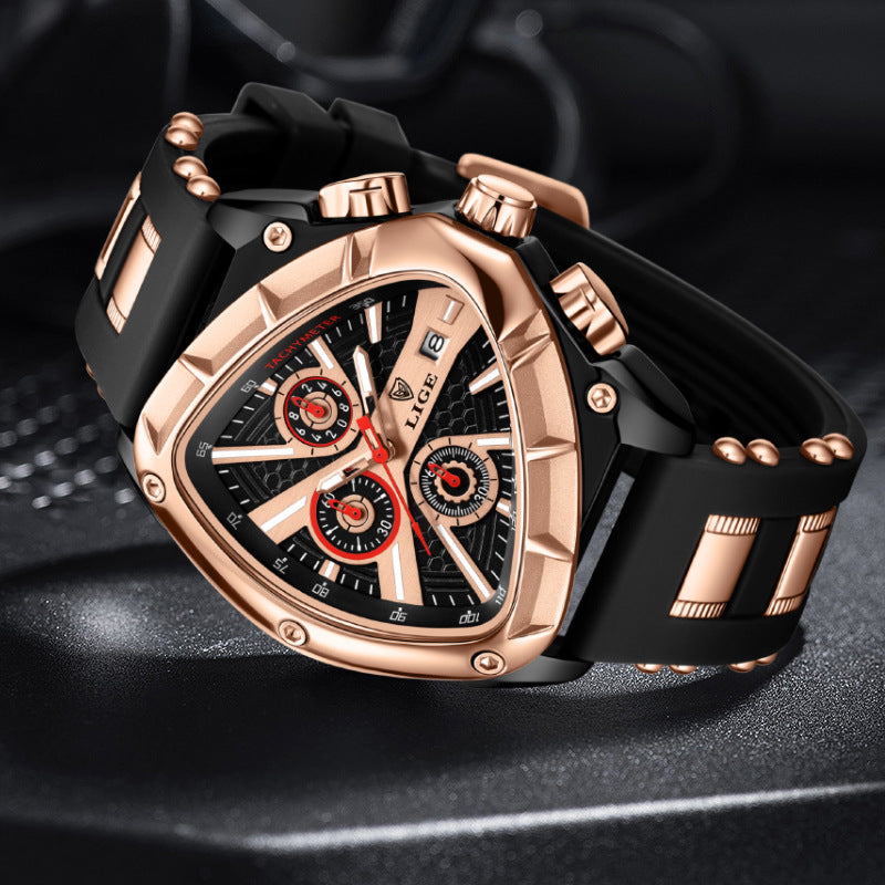 Montre Polygon Homme Etanche 30M Lumineuse avec Calendrier - Boitier Acier, Bracelet Silicone, 5 Coloris