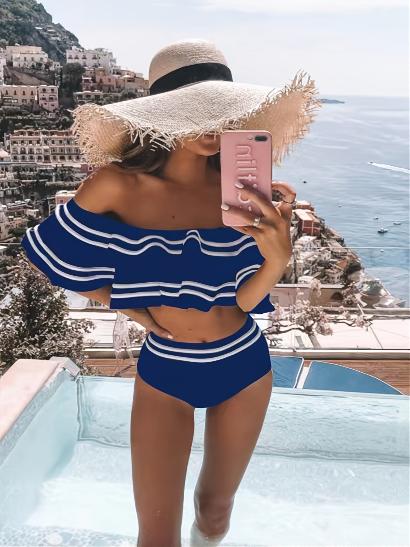 Bikini Bandeau À Volants Femme – Épaules Dénudées, Couleur Unie & Tissu Polyamide | S M L XL | OATONCAOMI
