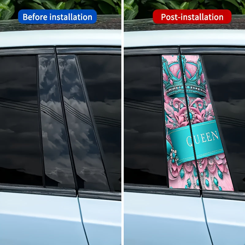 Lot de 2 Autocollants Voiture Couronne de Reine – Vinyle Imperméable Rose