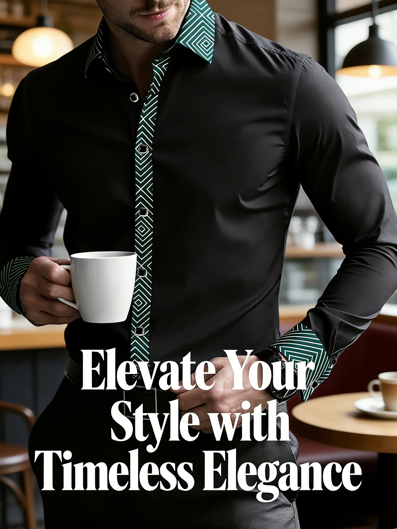 Chemise Homme Manches Longues Col Revers Couleur Unie Infroissable 100% Polyester Decontractee - Noir FR S-XL