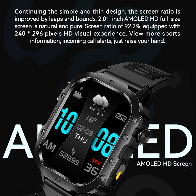 Montre Connectée Homme Paearofero — Cadran Carré 5,1cm, Bracelet Silicone, Appel & Suivi, 3 Coloris
