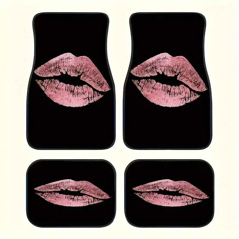 Lot de 4 tapis de sol antidérapants à imprimé lèvres roses