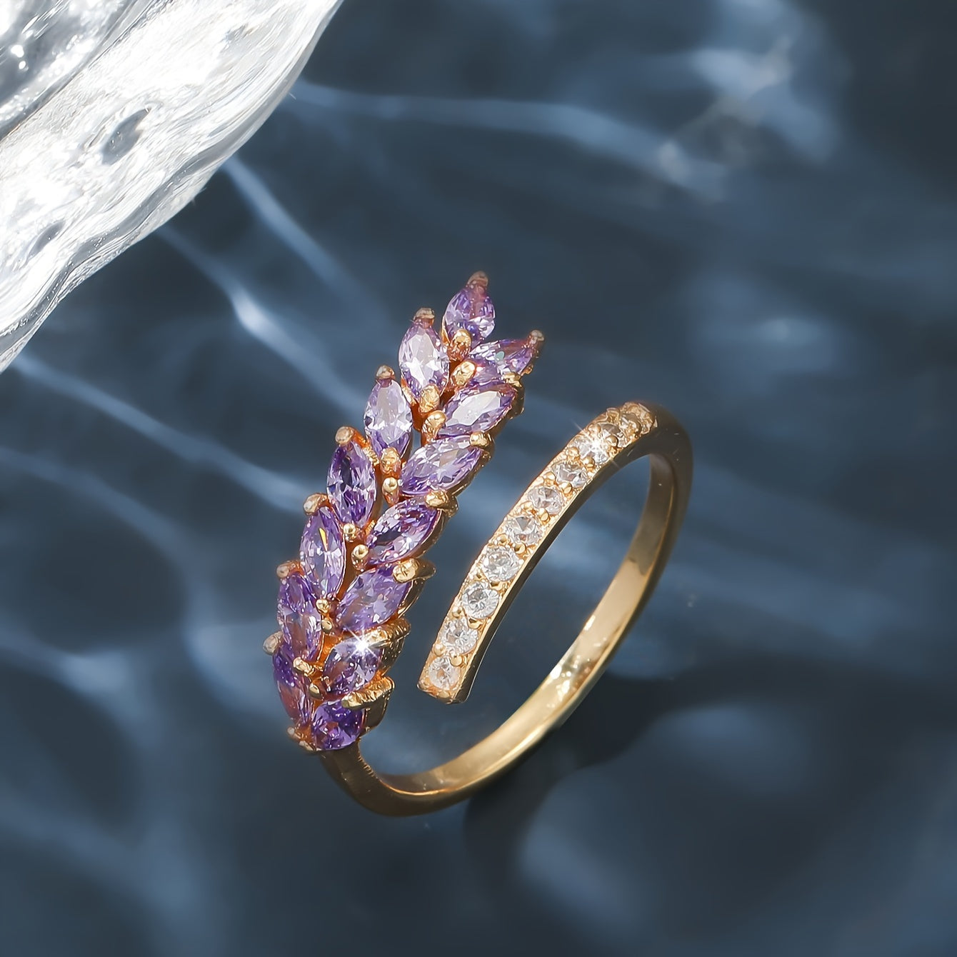 Bague ouverte femme cuivre plaque or 18 carats - Zircone cubique coloree, style elegant, 7 modeles