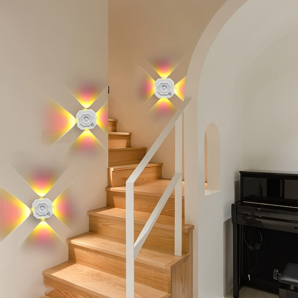Lampe LED RGB Tricolore Detecteur de Mouvement - Rechargeable 400mAh, Capteur Infrarouge, Applique Murale