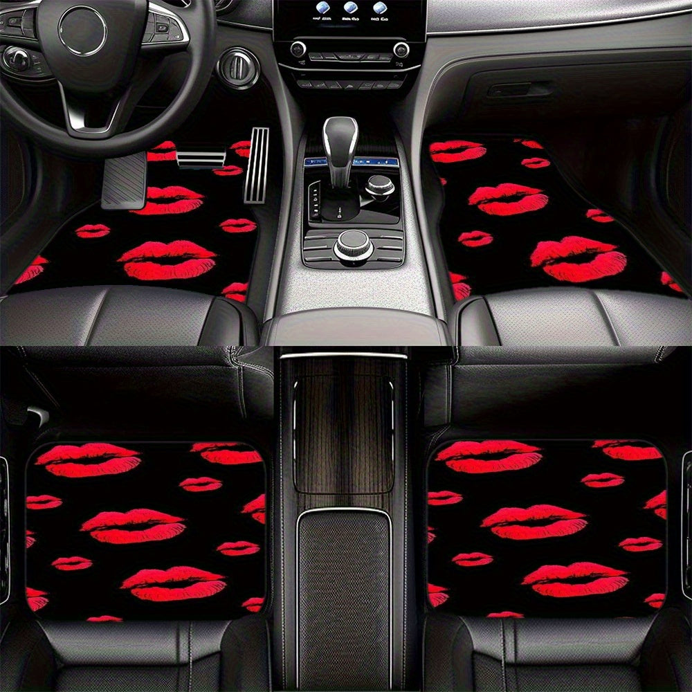 Lot de 4 Tapis de Sol Voiture Motif Lèvres Rouges – Polyester Universel