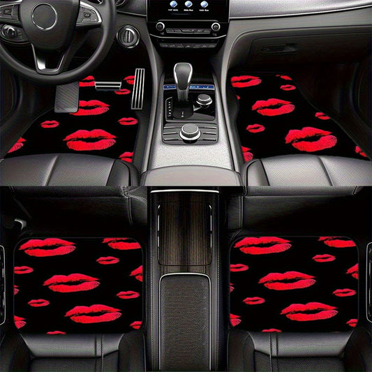 Lot de 4 Tapis de Sol Voiture Motif Lèvres Rouges – Polyester Universel